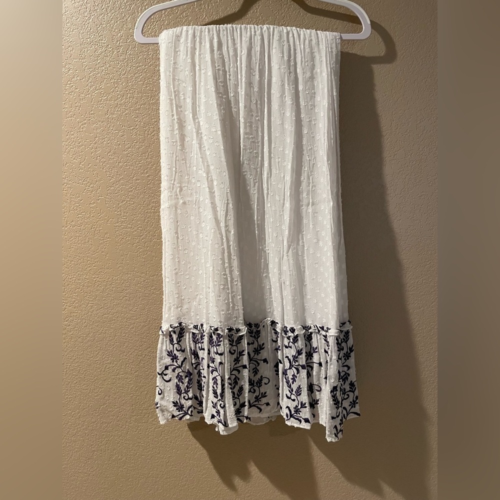 Misa Los Angeles White Skirt with Navy Embroidery